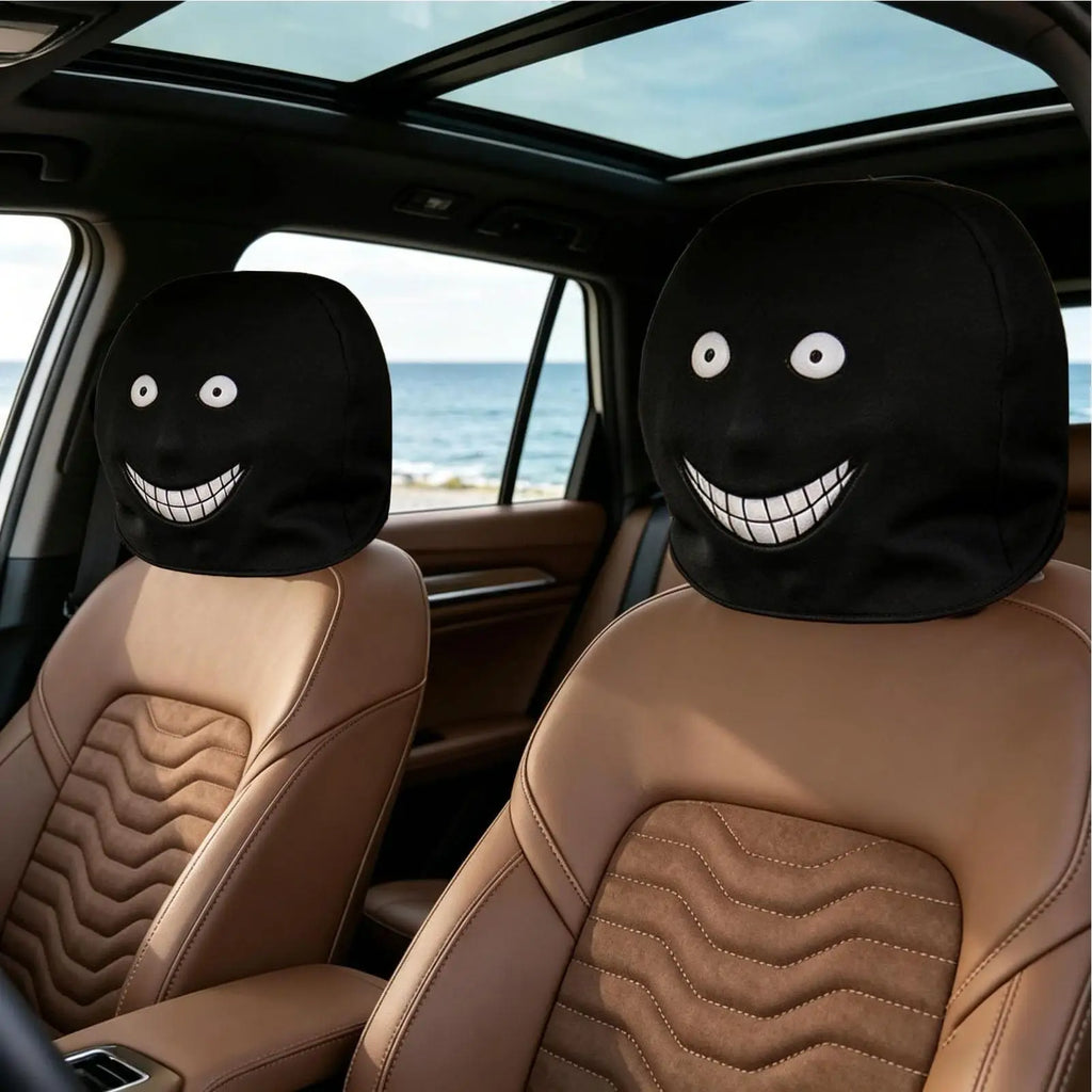 2Pcs Funny Smile Face Car Seat Headrest Covers – Auto Decor Car Headrest Covers Babs
