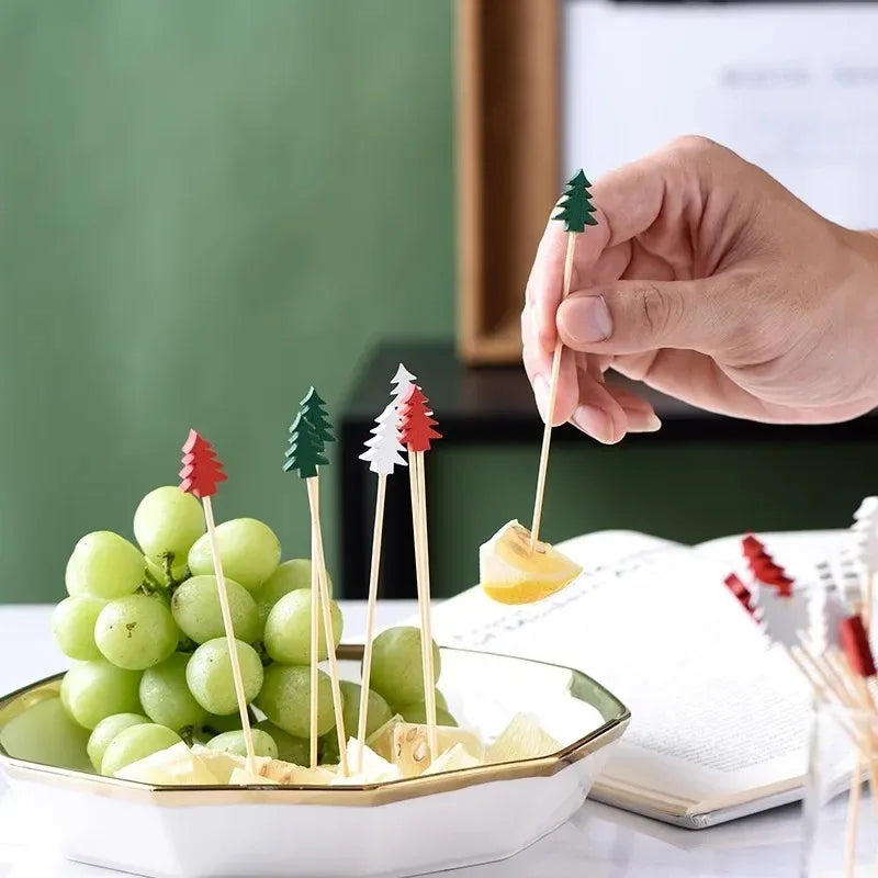 Christmas Bamboo Fruit Picks – 50pc Holiday Party Toothpicks Holiday Party Picks Babs