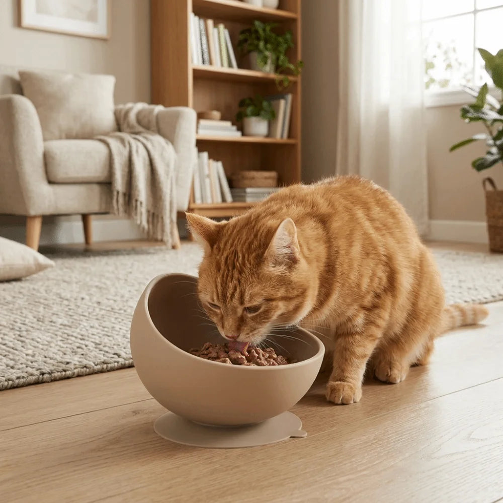 Elevated Slow Feeder Cat Bowl – Non-Slip Silicone Suction Cup Slow Feeder Cat Bowl Babs