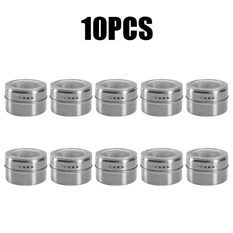 Magnetic Spice Jar Set – Stainless Steel Spice Tins Magnetic Spice Jar Set Babs 10PCS