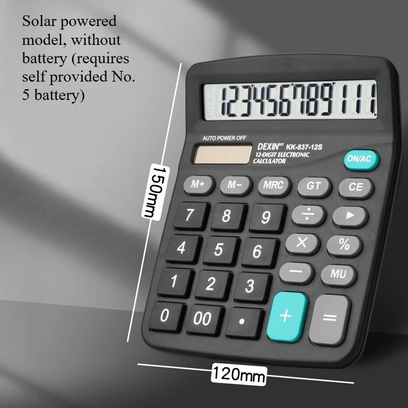 12-Digit Solar & Battery Calculator – Large LCD Display Desktop Calculator Babs Dual Power Supply A