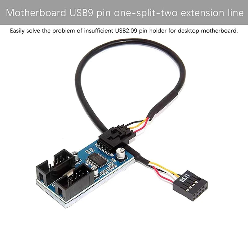 USB 9-Pin Motherboard Header Splitter 1 to 2 USB 2.0 Hub Cable USB Header Splitter Babs
