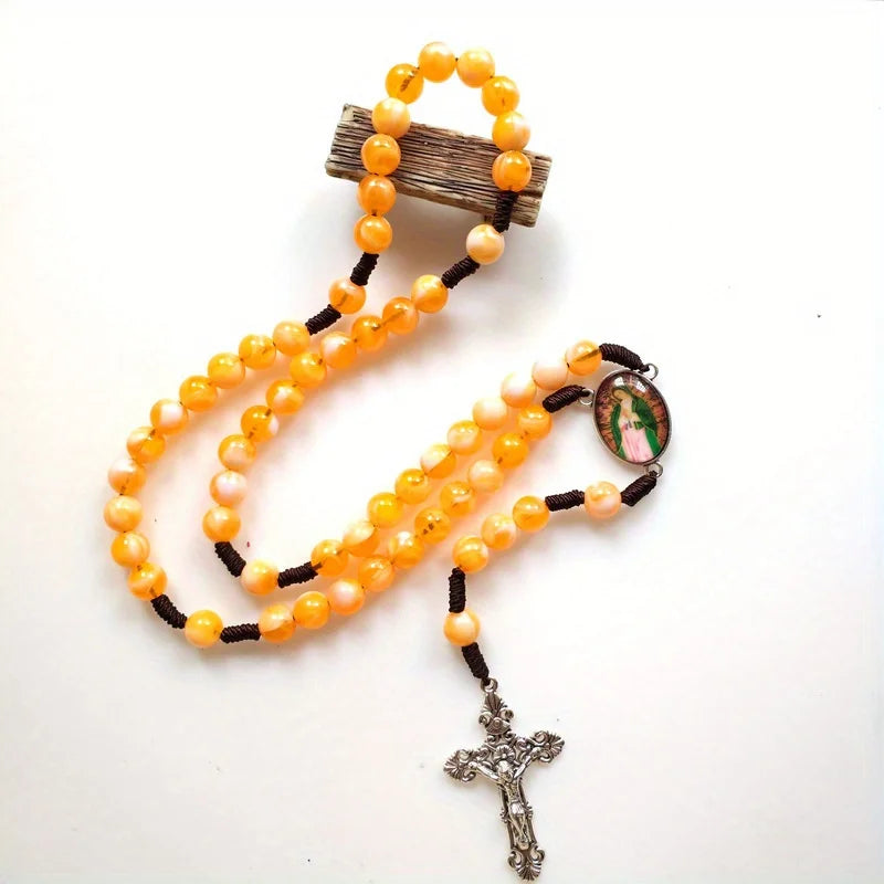 Catholic Hand Braided Rosary Beads Necklace – Cross Pendant Gift Rosary Beads Necklace Babs