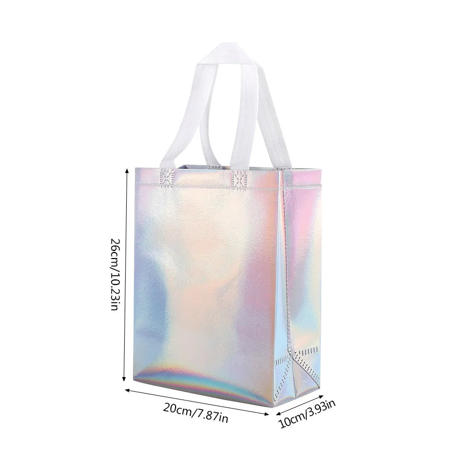 10Pcs Iridescent Silver Gift Bags with Handles | Party & Wedding Gift Bags Babs