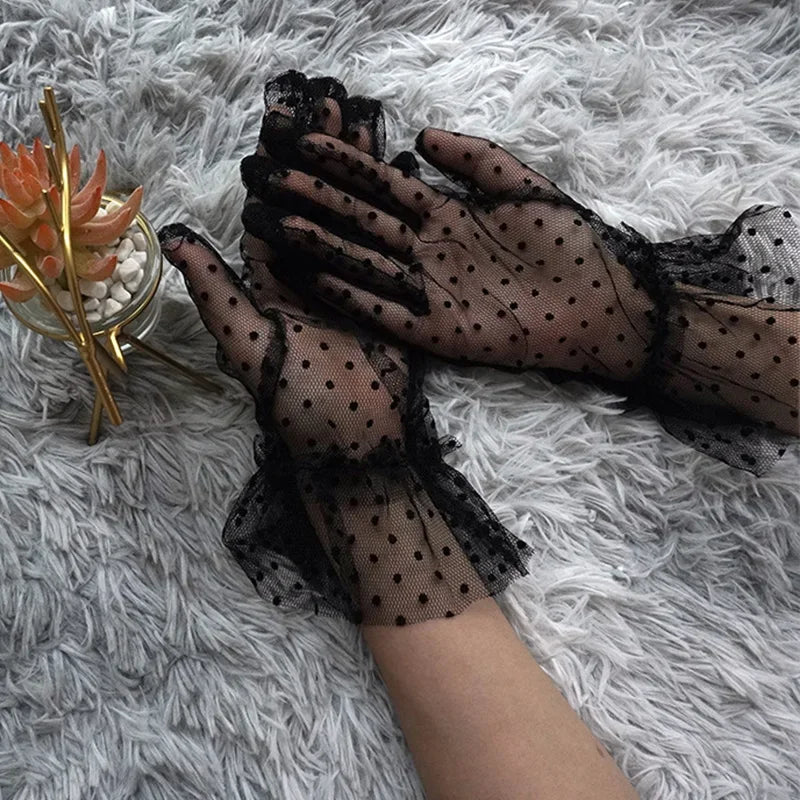 Women's Dot Mesh Tulle Gloves – Prom Club Party Dance Mesh Fashion Gloves Babs A One Size
