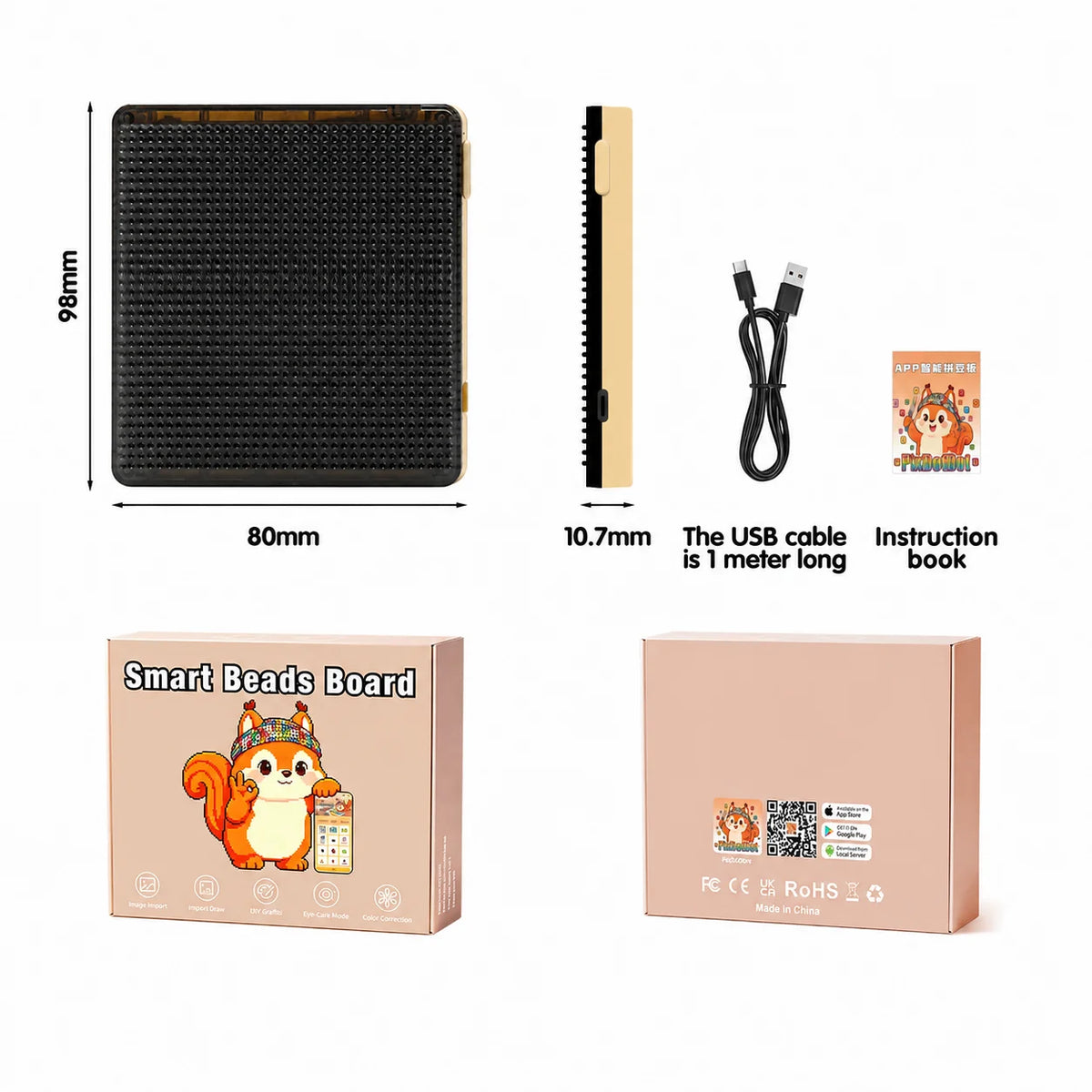 LED Smart Fuse Bead Pegboard – App-Guided DIY Pixel Art Set DIY Pixel Art Kit Babs 9.8cm x 8cm