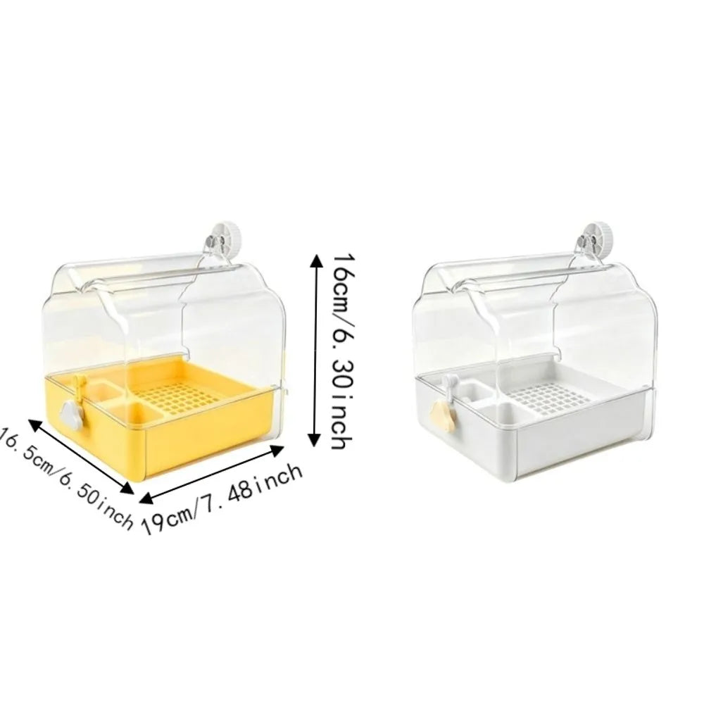Parrot Birdbath Feeder – Transparent Splash-Proof Drawer Design Bird Bath Feeder Babs