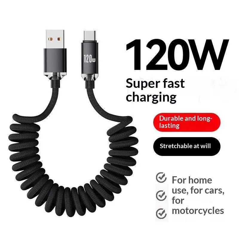 HUXUAN 120W USB-C Retractable Fast Charging Cable – 6A Coiled USB-C Charging Cable Babs