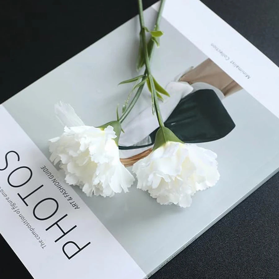 Silk Carnation Artificial Flowers for Wedding, Home & DIY Décor Artificial Silk Flowers Babs WHITE 5 pcs