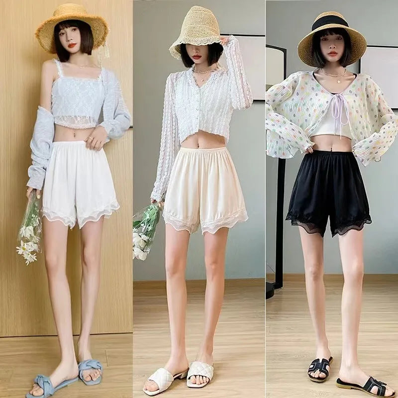 Women's Lace Trim Safety Shorts – Breathable Summer Underwear Women's Safety Shorts Babs