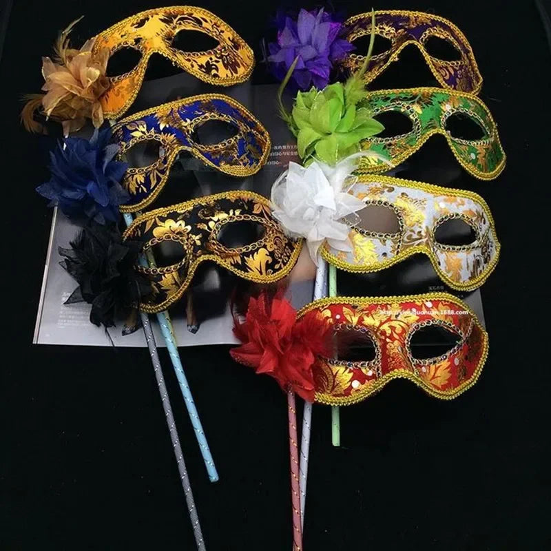 Handheld Feather Masquerade Mask on Stick – 10 Pack for Women Masquerade Mask Babs mix colors1