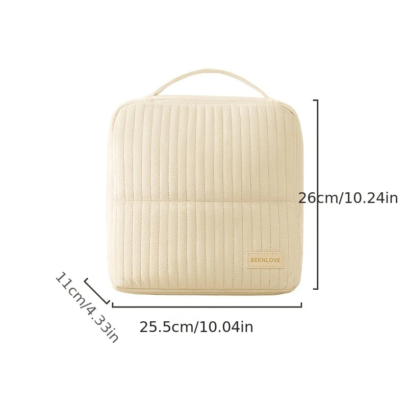 Large Capacity Vertical Travel Makeup Bag & Brush Organizer Travel Cosmetic Bag Babs Beige