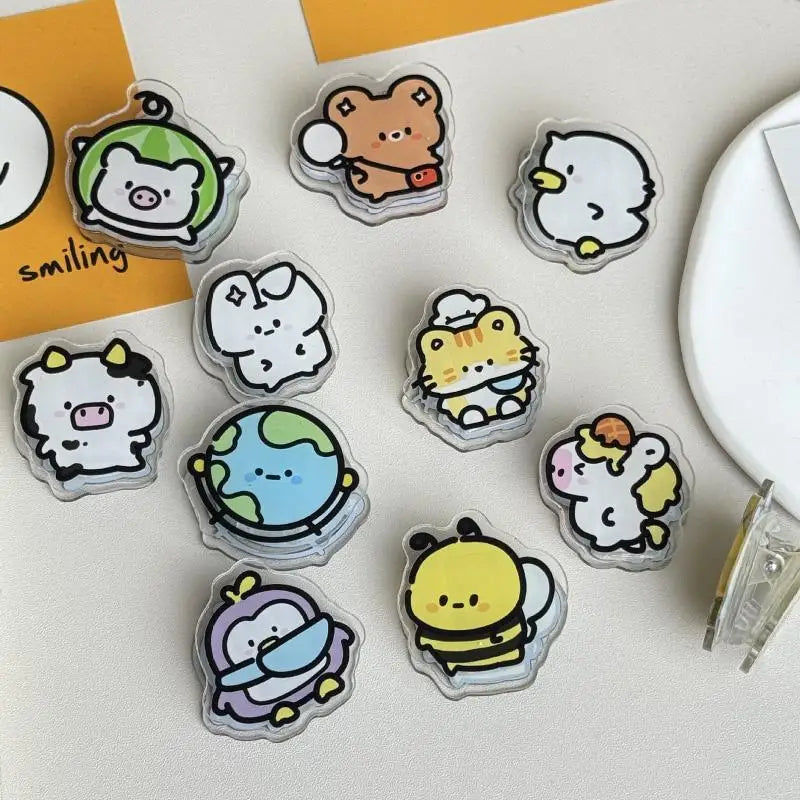 Cute Animal & Fruit Acrylic Sealing Clips Set – 9/10 Pcs Decorative Stationery Clips Babs