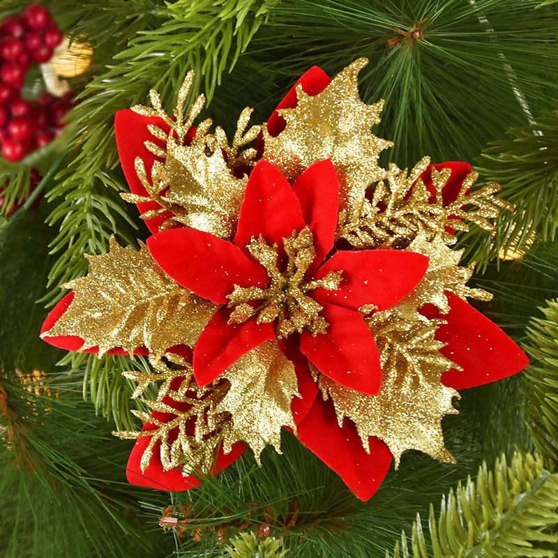 Glitter Artificial Christmas Peony Flowers – Xmas Tree Ornaments Christmas Flower Ornaments Babs
