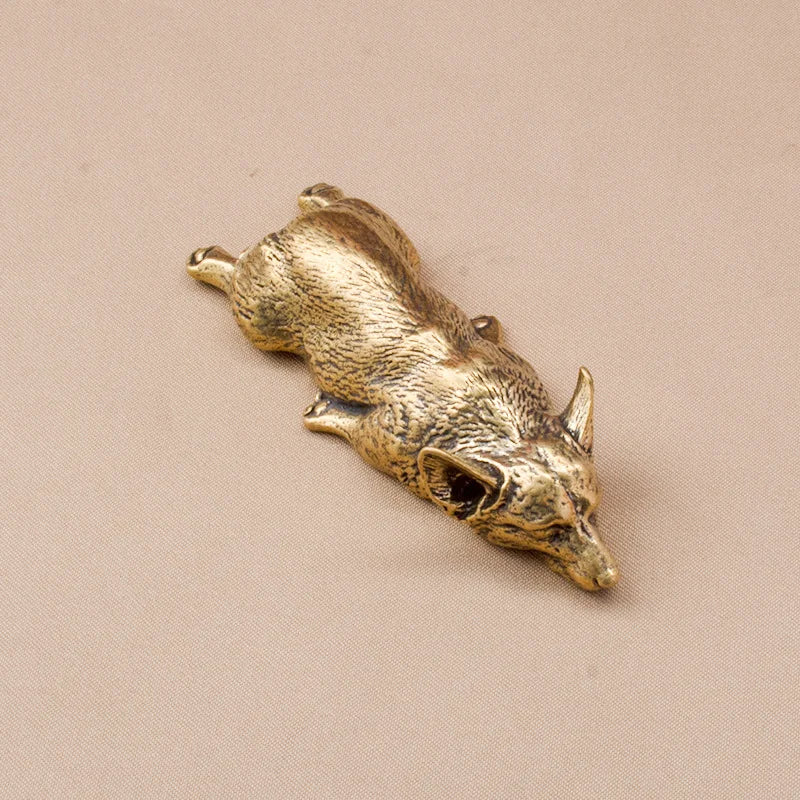 Solid Brass Hyena Figurine – Vintage Miniature Desk Ornament Brass Figurine Babs