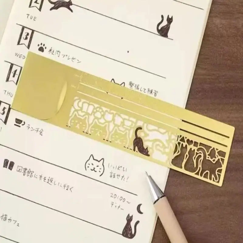 Cute Cat Brass Ruler Bookmark – 2-in-1 Measuring & Page Marker Ruler Bookmark Babs