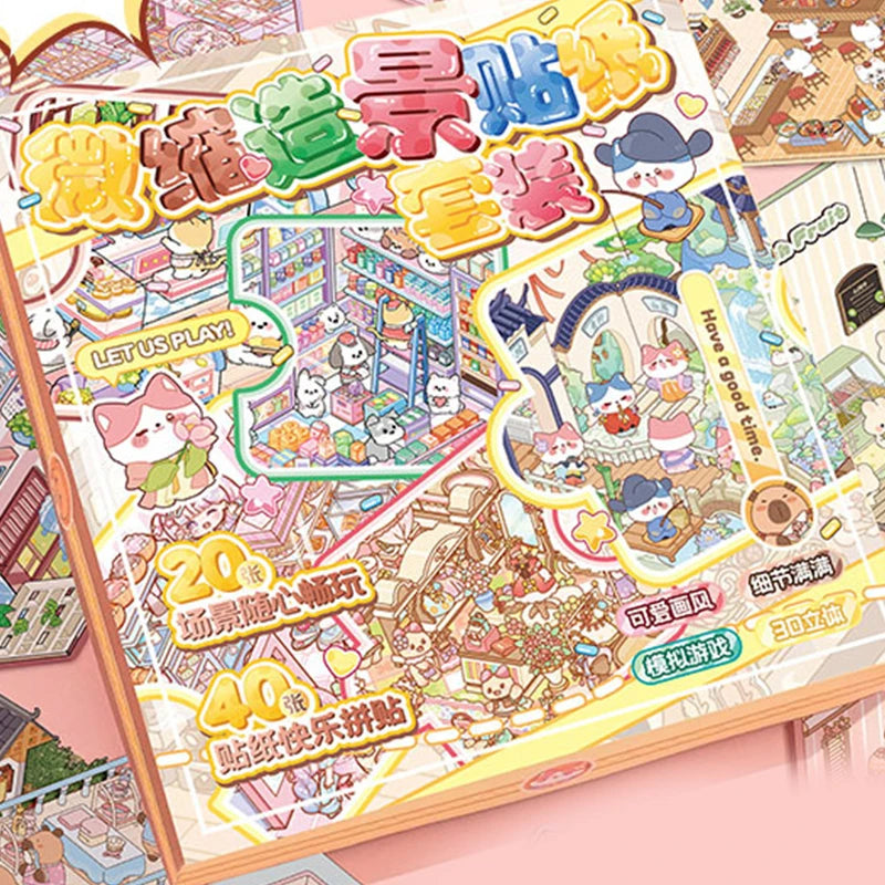 DIY 3D Miniature Scene Sticker Book – Cartoon Landscape Set Sticker Book Set Babs