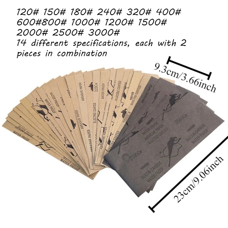Silicon Carbide Waterproof Sandpaper Set – Wood Metal Auto Abrasive Sandpaper Set Babs 28pcs set