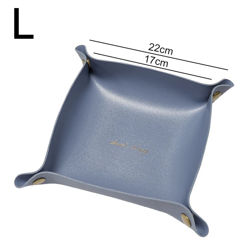 Foldable PU Leather Storage Tray | Nordic Desk Organizer Leather Storage Tray Babs Blue-L
