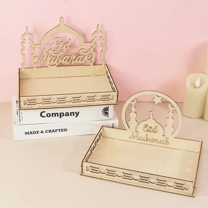 Wooden Eid Mubarak Food Tray – Ramadan Cake Display & Décor Wooden Serving Tray Babs