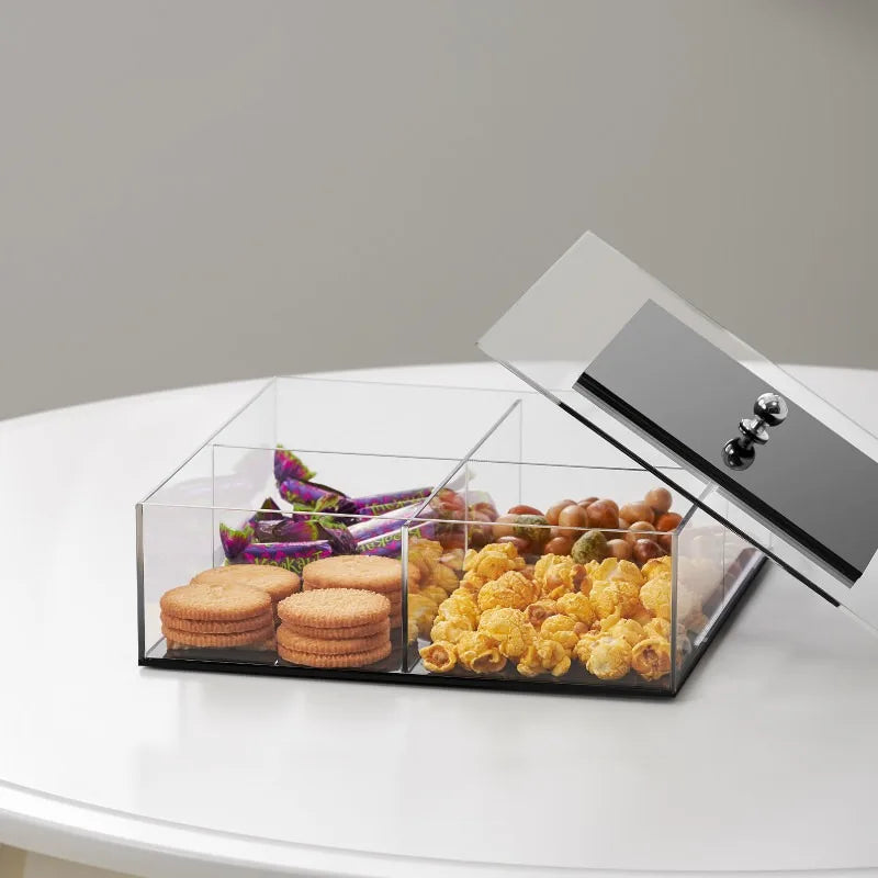 Acrylic Snack Organizer Box with Lid – 4-Compartment Storage Snack Storage Box Babs