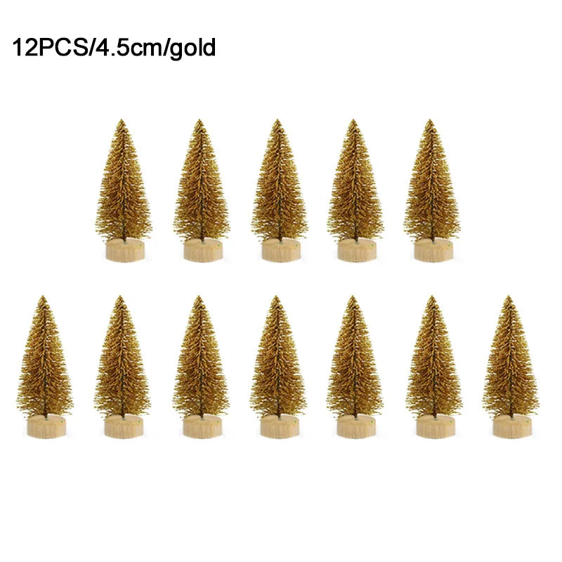12pcs Mini Sisal Christmas Trees – DIY Holiday Table Decor Christmas Tree Decor Babs 4.5cm-gold as picture
