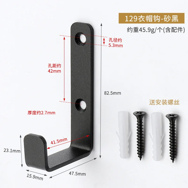 Black Metal Wall Mounted Hook – Coat & Towel Hanger with Screws Wall Mounted Hook Babs Black-B 1PCS