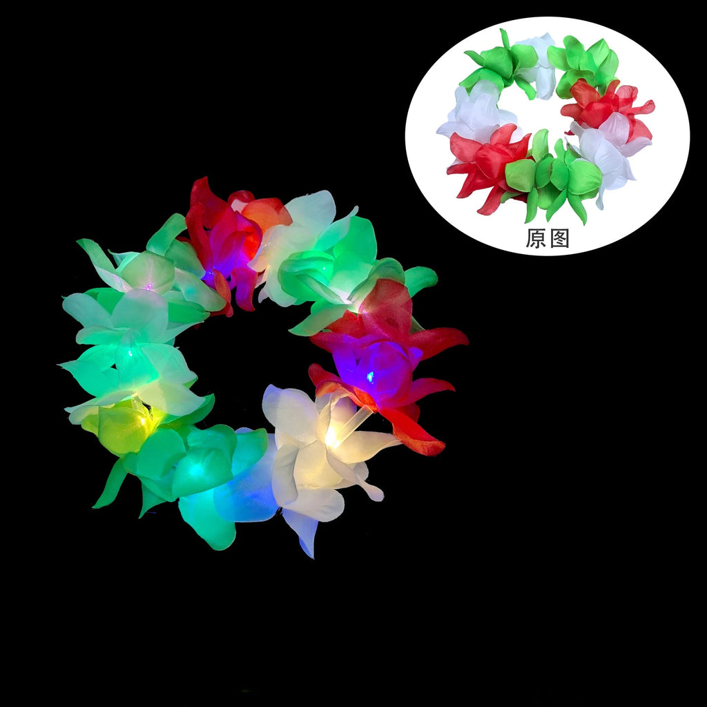 12pc Hawaiian LED Flower Lei Luau Necklace & Headband Set Party Lei Set Babs