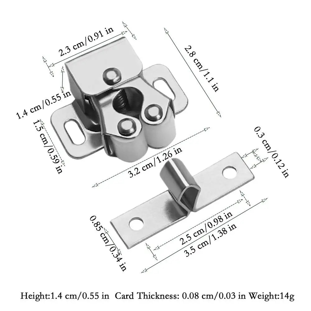 Double Roller Cabinet Door Catches with Screws – Strong Hold Cabinet Door Catch Babs Silver