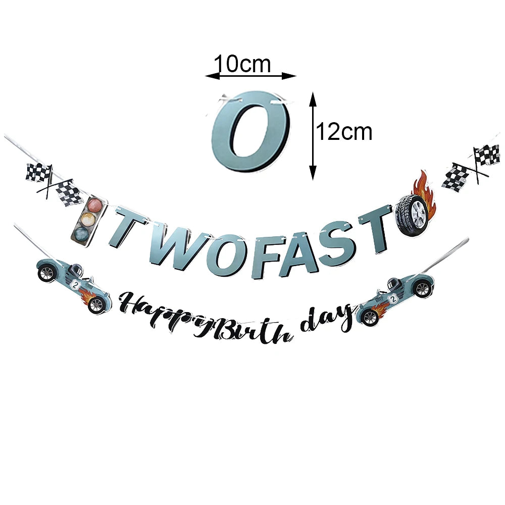 Race Car "Two Fast" 2nd Birthday Party Supplies Set Birthday Party Decor Babs banner