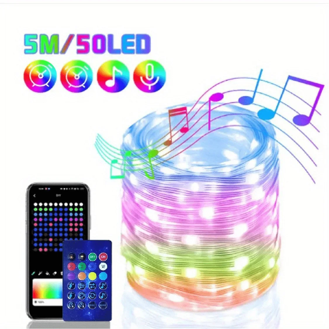 Bluetooth RGBIC Dreamcolor LED Fairy String Lights USB 5m–20m LED Fairy String Lights Babs 5m LED String Light None