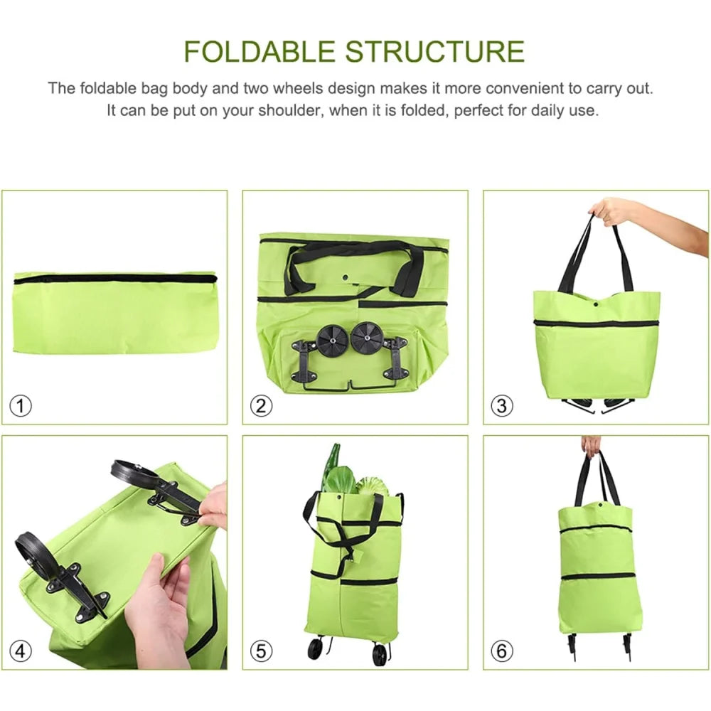 2-in-1 Foldable Shopping Cart Trolley Bag with Wheels – Waterproof Foldable Shopping Trolley Babs