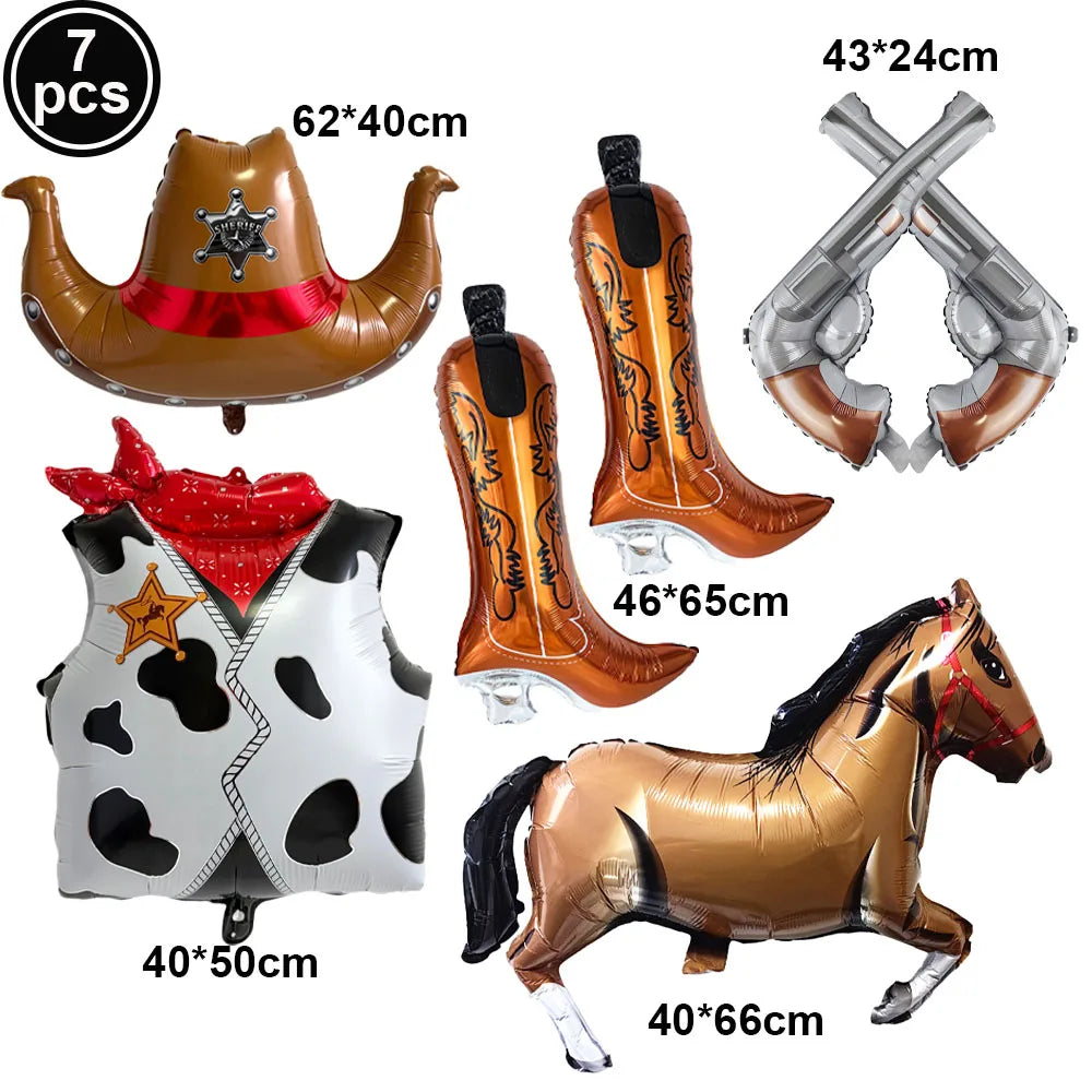 Western Cowboy Party Balloons – Boot Hat Pistol Foil Set