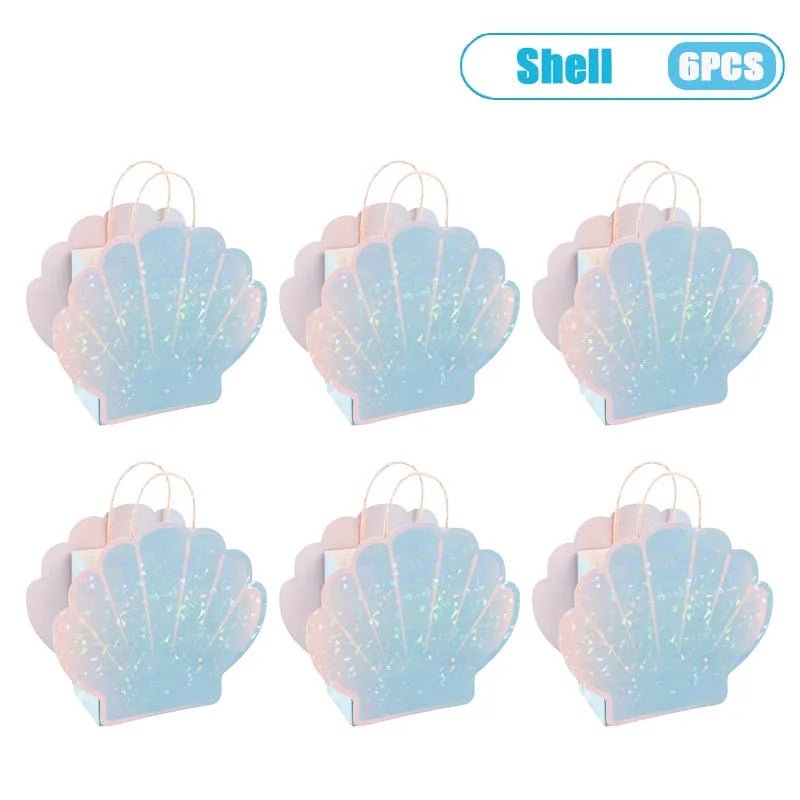 Seashell Party Tote Bags – Ocean Theme Favor Bags, Set of 6 Party Favor Bags Babs Shell-6PCS 21.6x8x24cm
