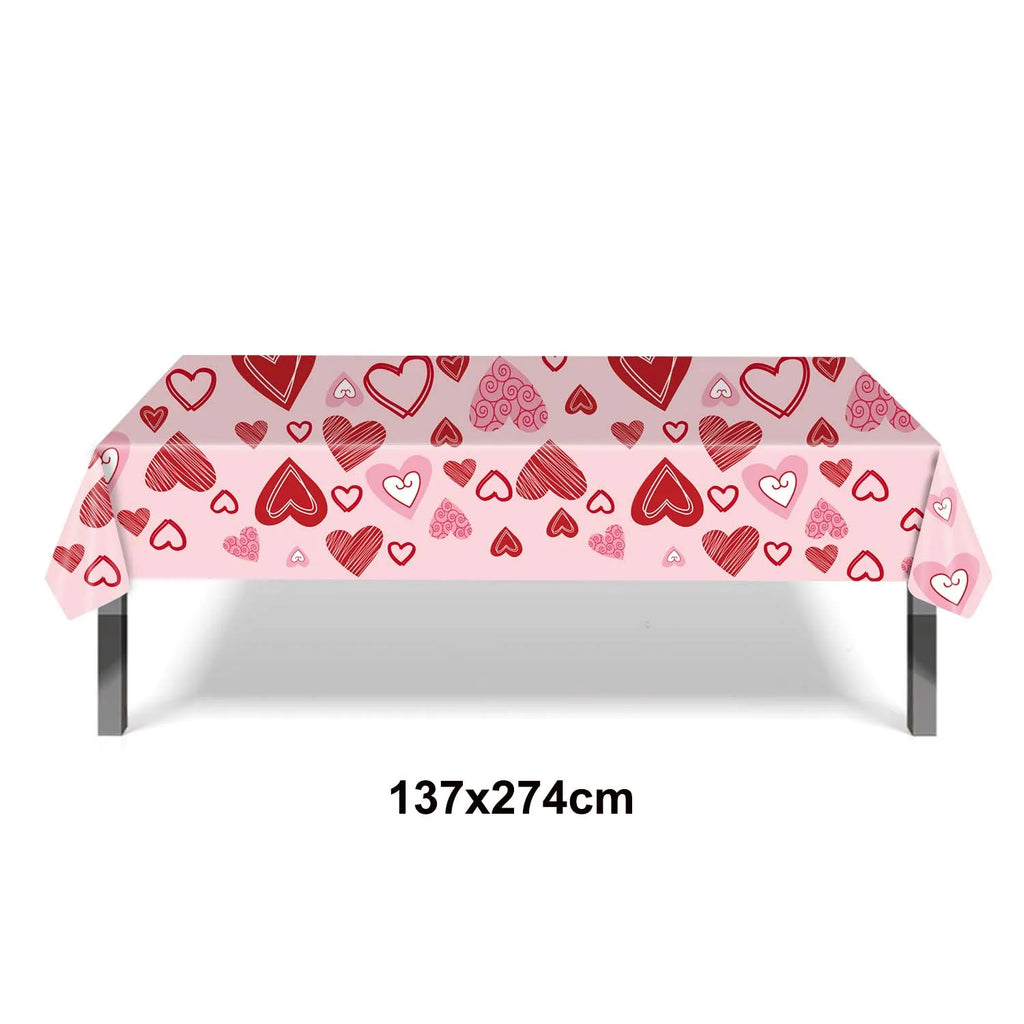 Disposable Heart Tablecloth – Red Pink PVC Party Table Cover Disposable Tablecloth Babs F
