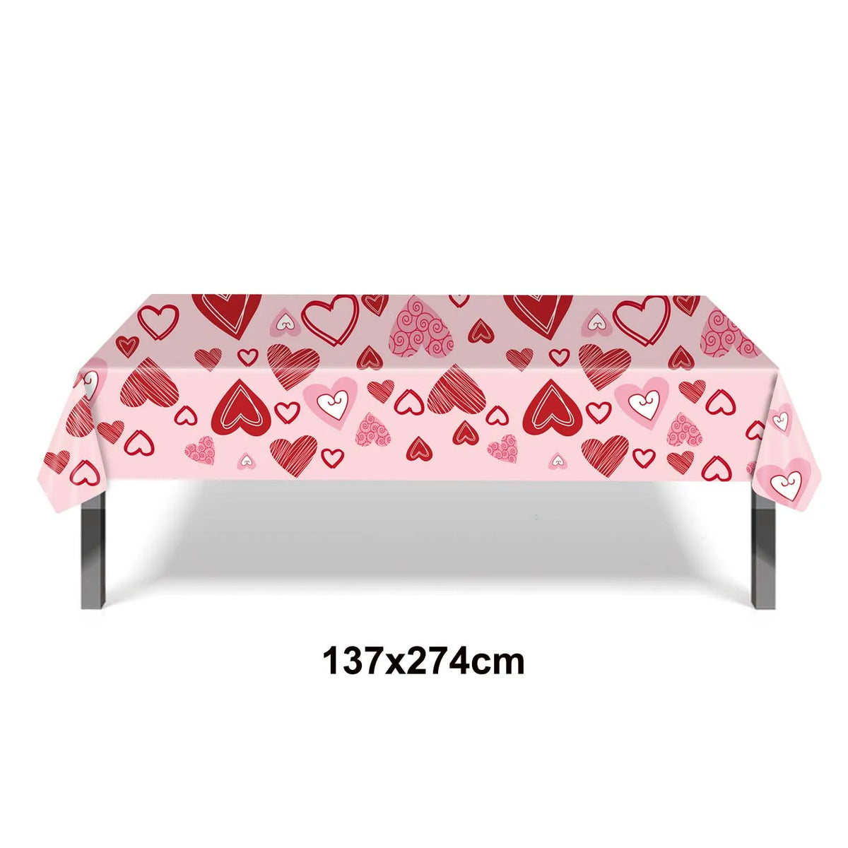 Disposable Heart Tablecloth – Red Pink PVC Party Table Cover Disposable Tablecloth Babs F