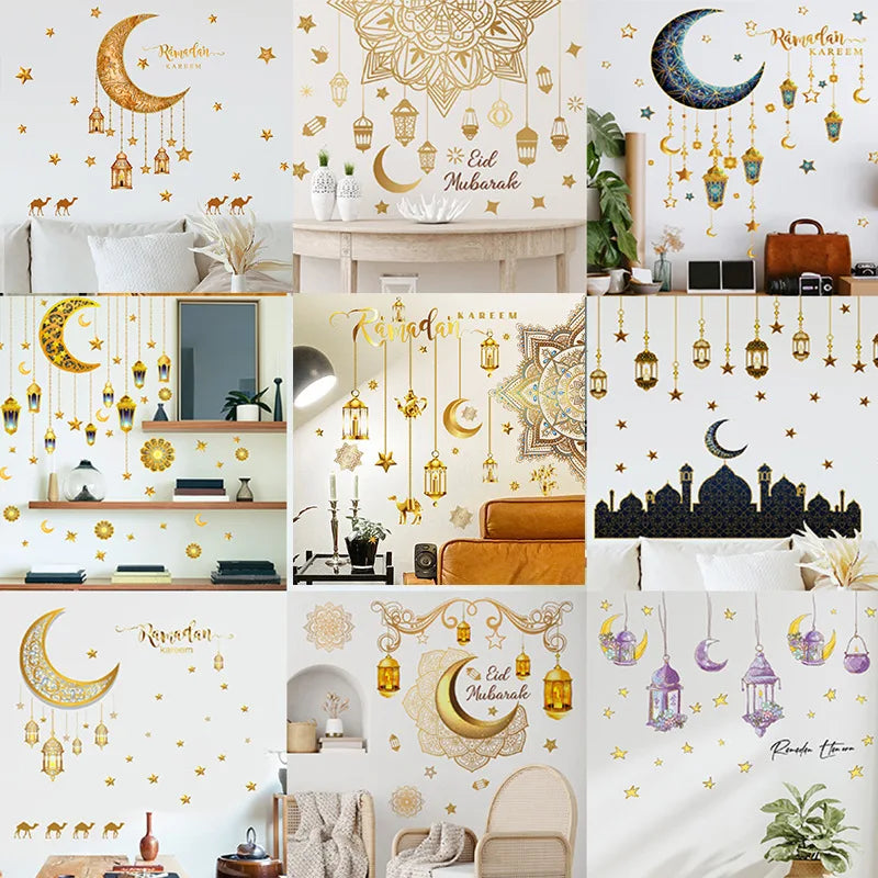 Ramadan Kareem Wall Stickers Moon Star Lantern Eid Decals Festival Wall Decal Babs