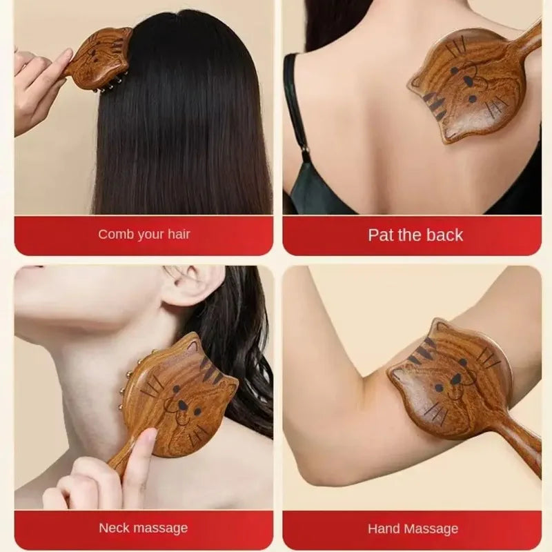Cat Sandalwood Detangling Massage Comb – Thick Tooth Hair Care Hair Massage Comb Babs