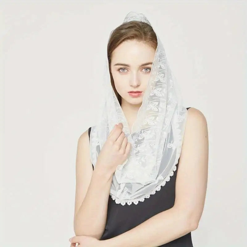 Women's Lace Mantilla Chapel Veil – Infinity Bridal Head Covering Bridal Mantilla Veil Babs