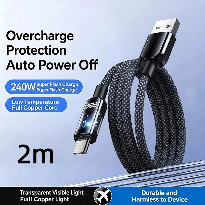 240W USB-C Fast Charging Cable 6A – 1M & 2M Type-C USB-C Charging Cable Babs B