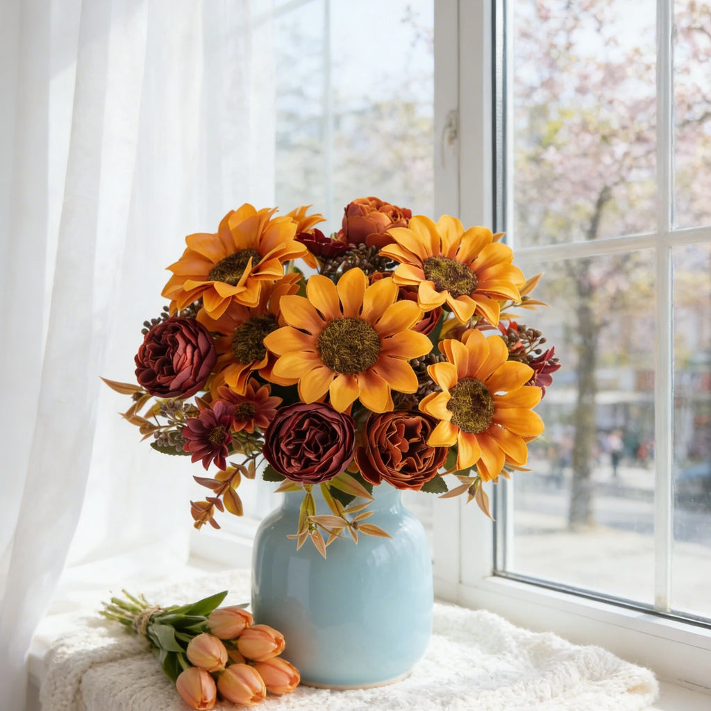 Artificial Silk Sunflower Bouquet for Wedding & Home Decor Artificial Flower Bouquet Babs