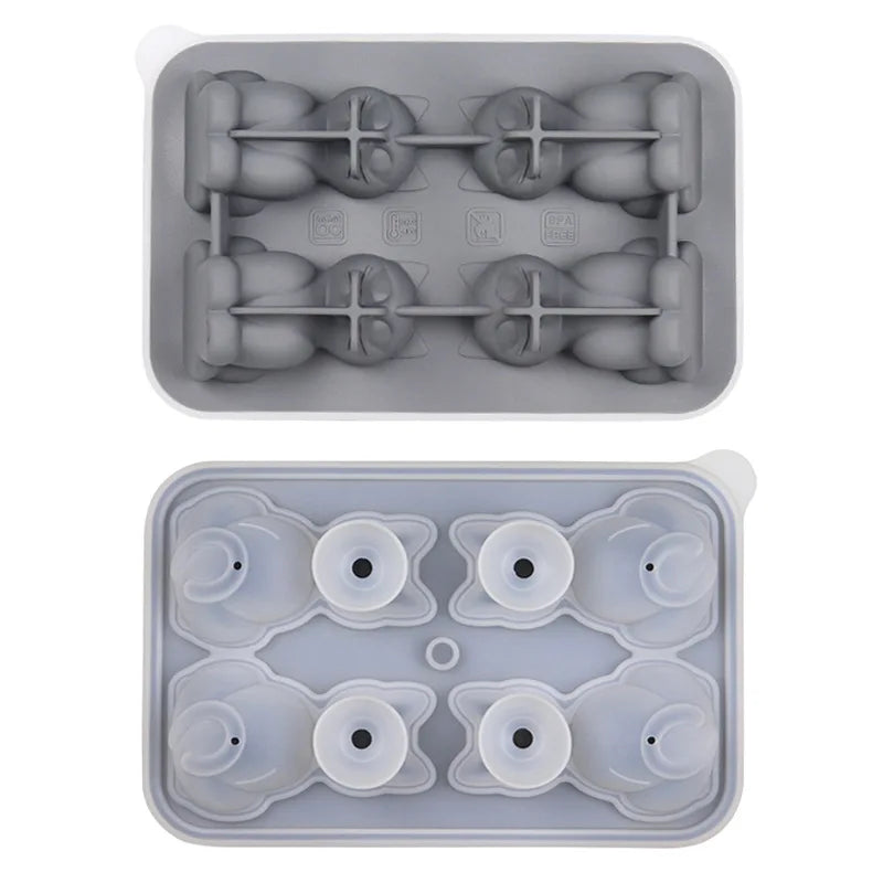 3D Cat Silicone Ice Cube Mold – 4-Cavity Animal Shape Tray Silicone Ice Mold Babs Gray
