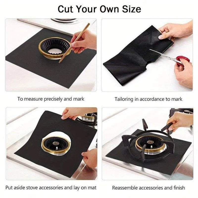 4-Pack Gas Stove Protector Liner Mats – Non-Stick Reusable Stove Liner Mats Babs