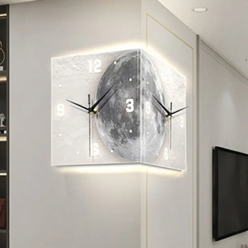 Oeny Double-Sided LED Corner Wall Clock | Acrylic Mural LED Corner Wall Clock Babs Style B-Plug in 26X26X26CM