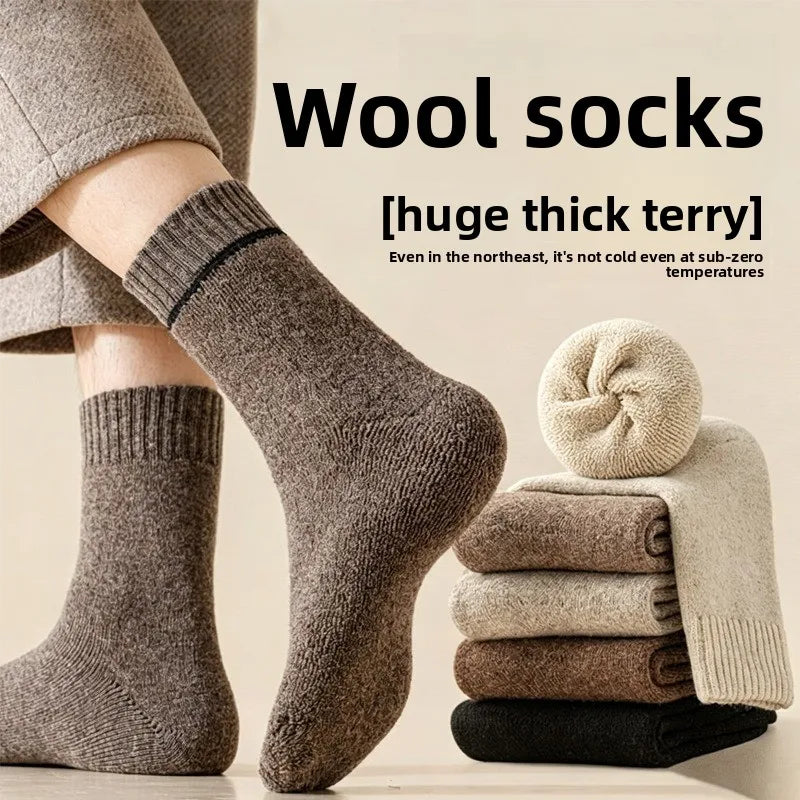 Fleece Lined Thermal Wool Socks – Thick Terry Mid-Calf, 2 Pairs Thermal Wool Socks Babs
