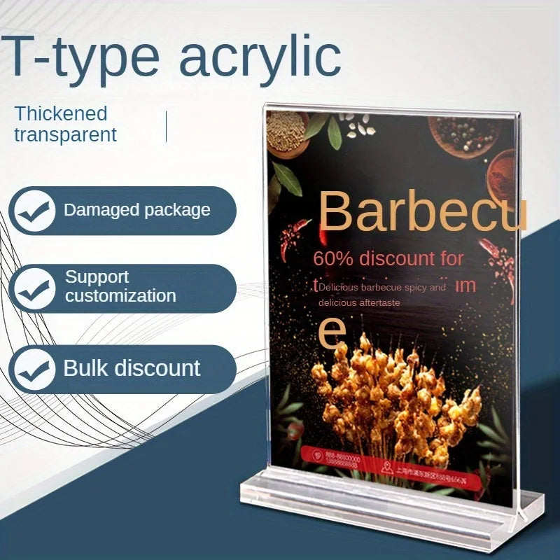 Acrylic Double-Sided T-Type Menu & Letter Board Display Stand Sign Holder Stand Babs