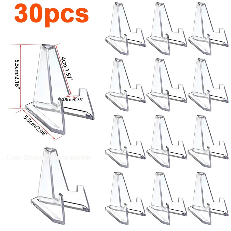 Clear Acrylic Coin Display Stand Easel Holder – 10/30 Pack Coin Display Stand Babs 30PCS