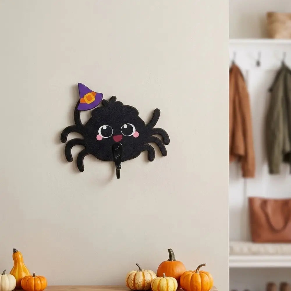 Halloween Spider Wall Hook – No-Drill Gothic Wooden Key Holder Decorative Wall Hook Babs