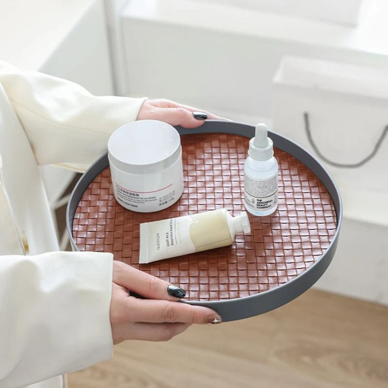 Nordic Round Leather Storage Tray | Modern Home Organizer Decorative Storage Tray Babs