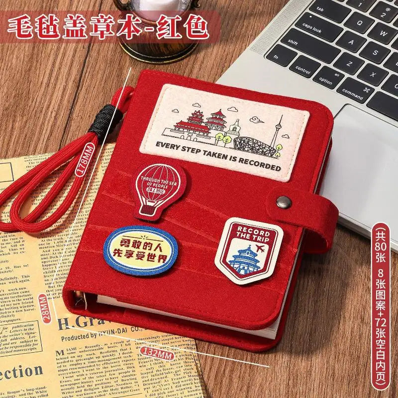 Felt Travel Stamp Book – Creative Souvenir Notebook Travel Stamp Notebook Babs Red